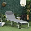 Outsunny Foldable Reclining Sun Lounger Lounge Chair Camping Folding Bed Cot 5-Position Adjustable Back with Pillow for Patio Garden Beach Pool Grey
