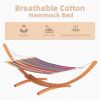 Outsunny 154'' x 47'' Outdoor Hammock, Arch Wooden Hammock with Stand, Single Bed w/ Straps and Hooks, Multi-color Stripe