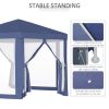 Outsunny 13ft x 13ft Outdoor Party Tent Hexagon Sun Shelter Canopy with Protective Mesh Screen Walls & Proper Sun Protection, Blue