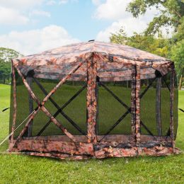 Outsunny 6-Sided Hexagon Pop Up Party Tent Gazebo with Mesh Netting Walls & Shaded Interior, 12' x 12', Flower
