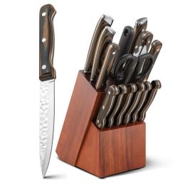 15 Pieces Stainless Steel Knife Block Set with Ergonomic Handle - Color: Silver