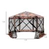 Outsunny 6-Sided Hexagon Pop Up Party Tent Gazebo with Mesh Netting Walls & Shaded Interior, 12' x 12', Flower