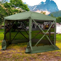 Outsunny 6-Sided Hexagon Pop Up Party Tent Gazebo with Mesh Netting Walls & Shaded Interior, 12' x 12', Green