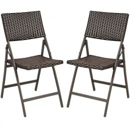 Set of 2 Folding Patio Rattan Portable Dining Chairs