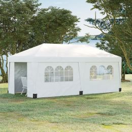 Outsunny 19' x 10' Pop Up Canopy with Sidewalls, Height Adjustable Large Party Tent with Leg Weight Bags, Double Doors and Wheeled Carry Bag