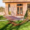 Outsunny 154'' x 47'' Outdoor Hammock, Arch Wooden Hammock with Stand, Single Bed w/ Straps and Hooks, Multi-color Stripe