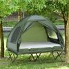 Outsunny 2-Person Foldable Camping Cot, Portable Outdoor w/ Bedspread & Thick Air Mattress, 4-In-1 Elevated Camping Bed Tent for Hiking, Picnic, Green